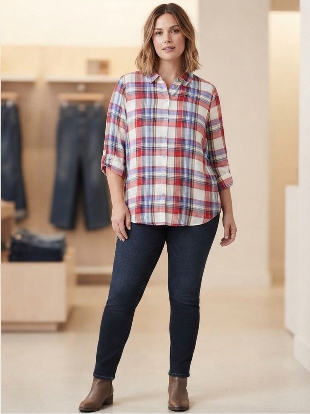 Chelsea & Theodore Plaid Button-Down Shirt